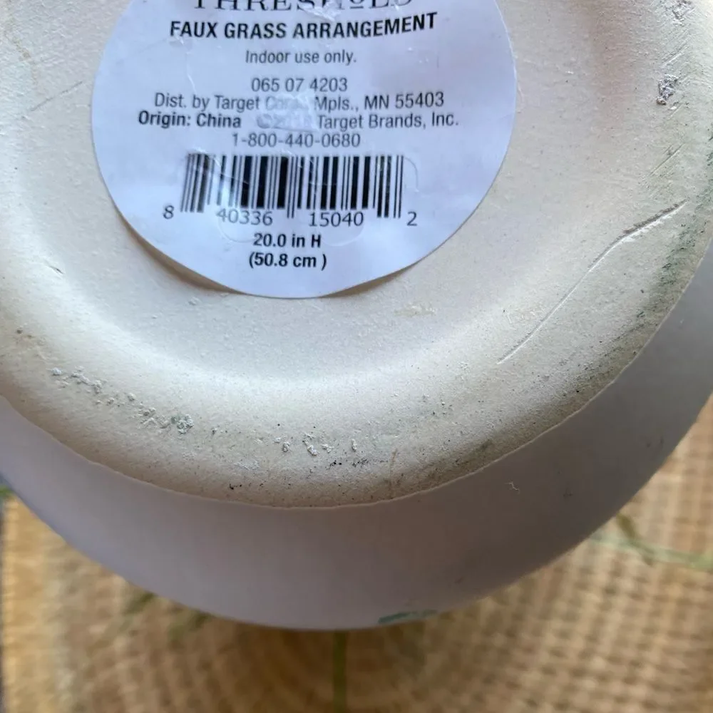 Threshold Stoneware White Planter with Green Faux Grass